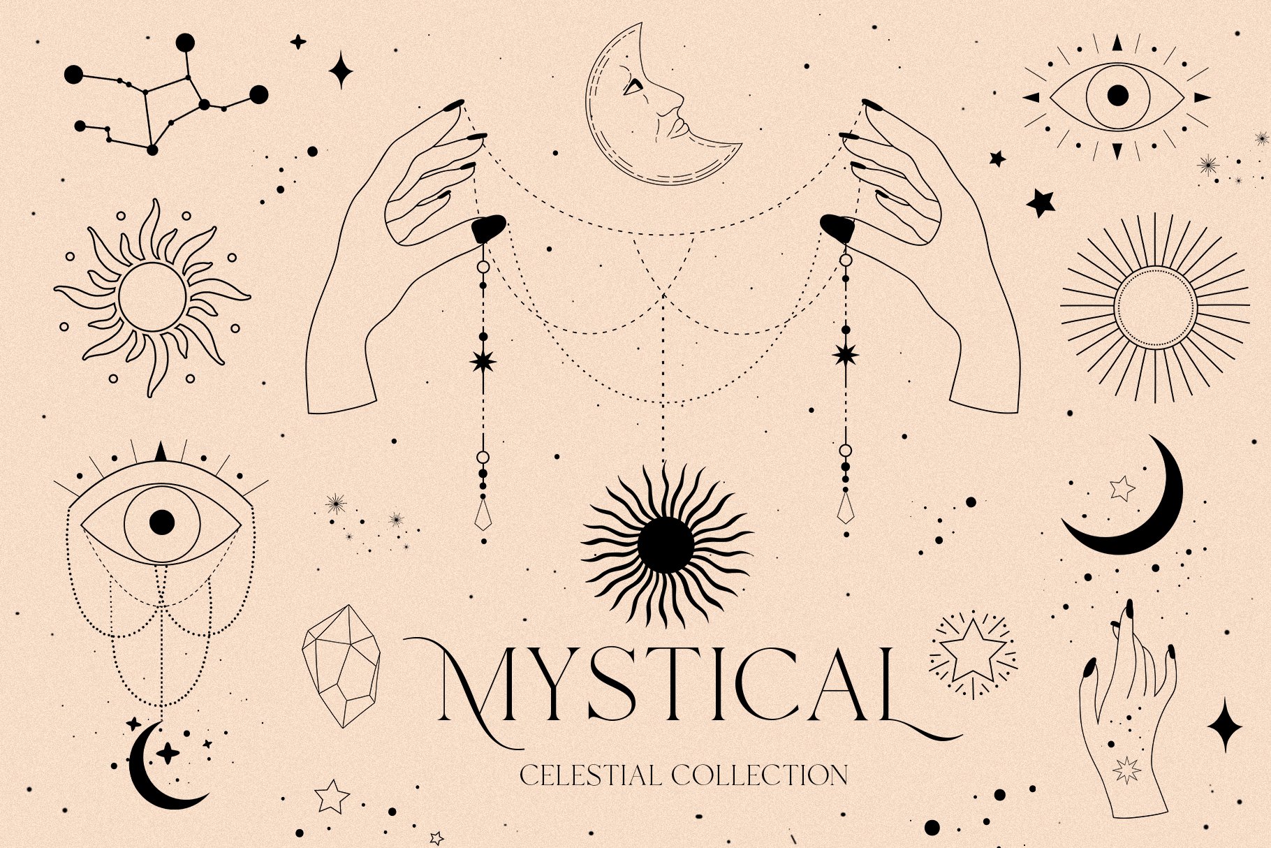 Mystical - celestial sun moon set cover image.