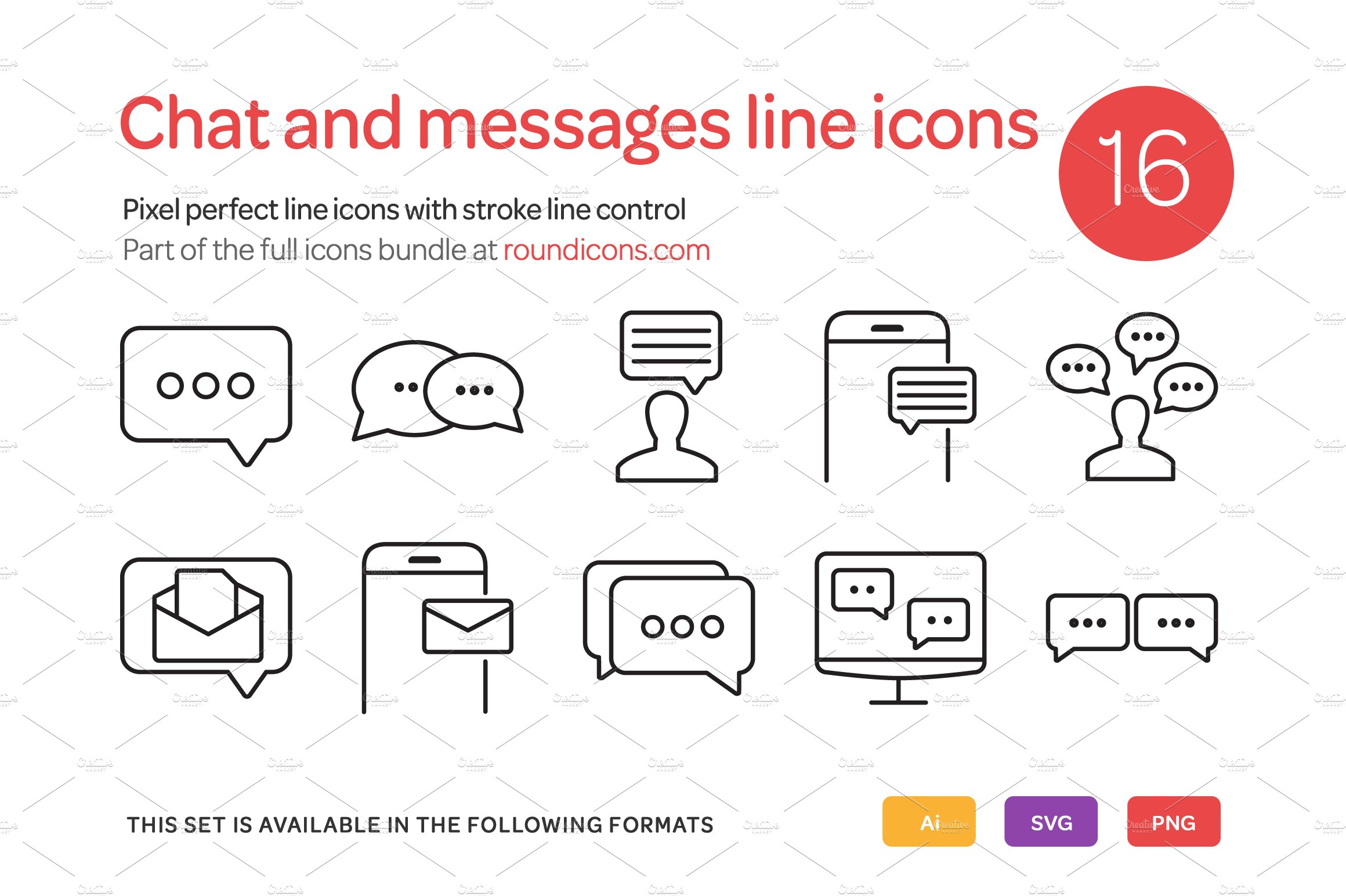 Chat and Messages Line Icons Set cover image.