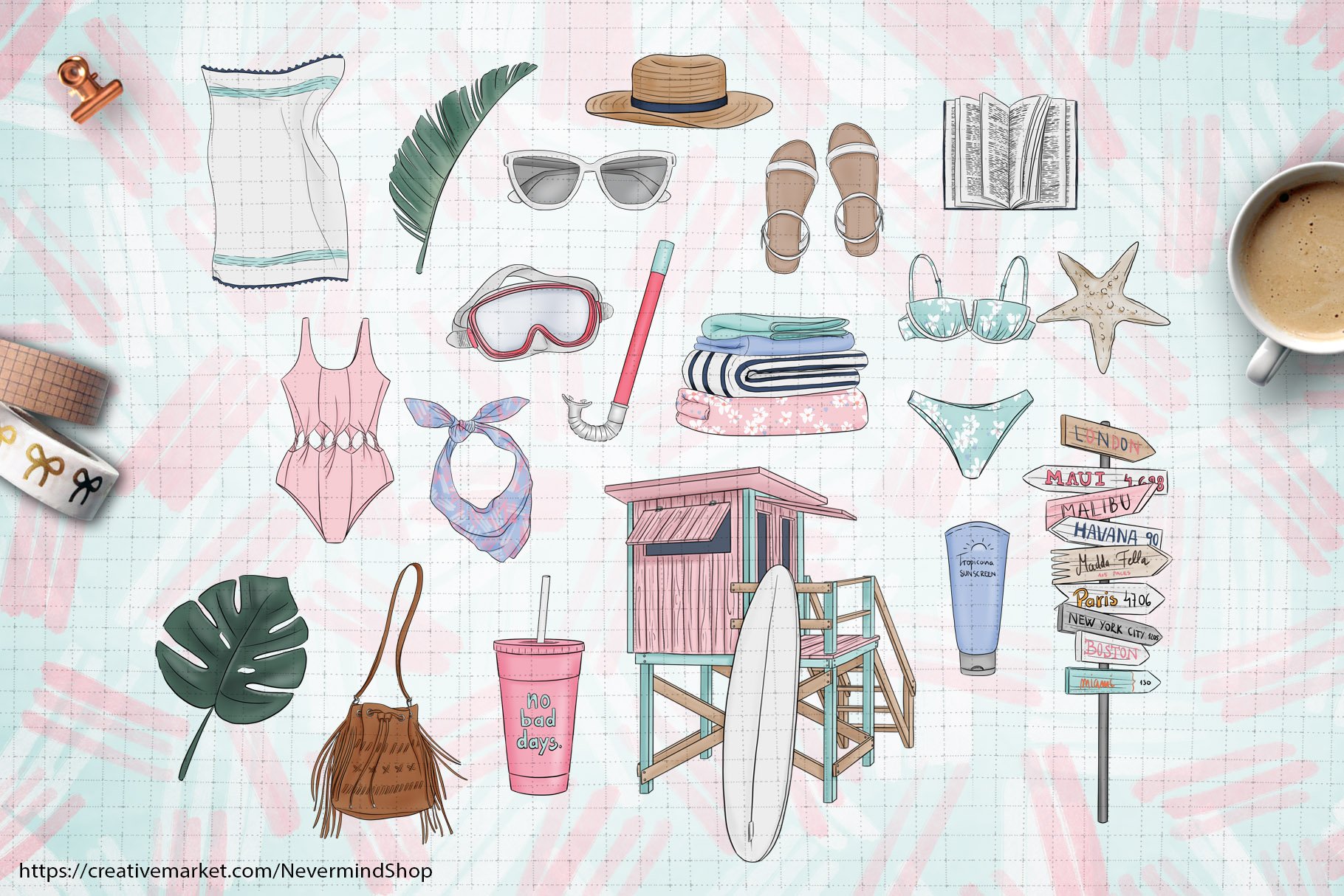 Beach clipart kit preview image.