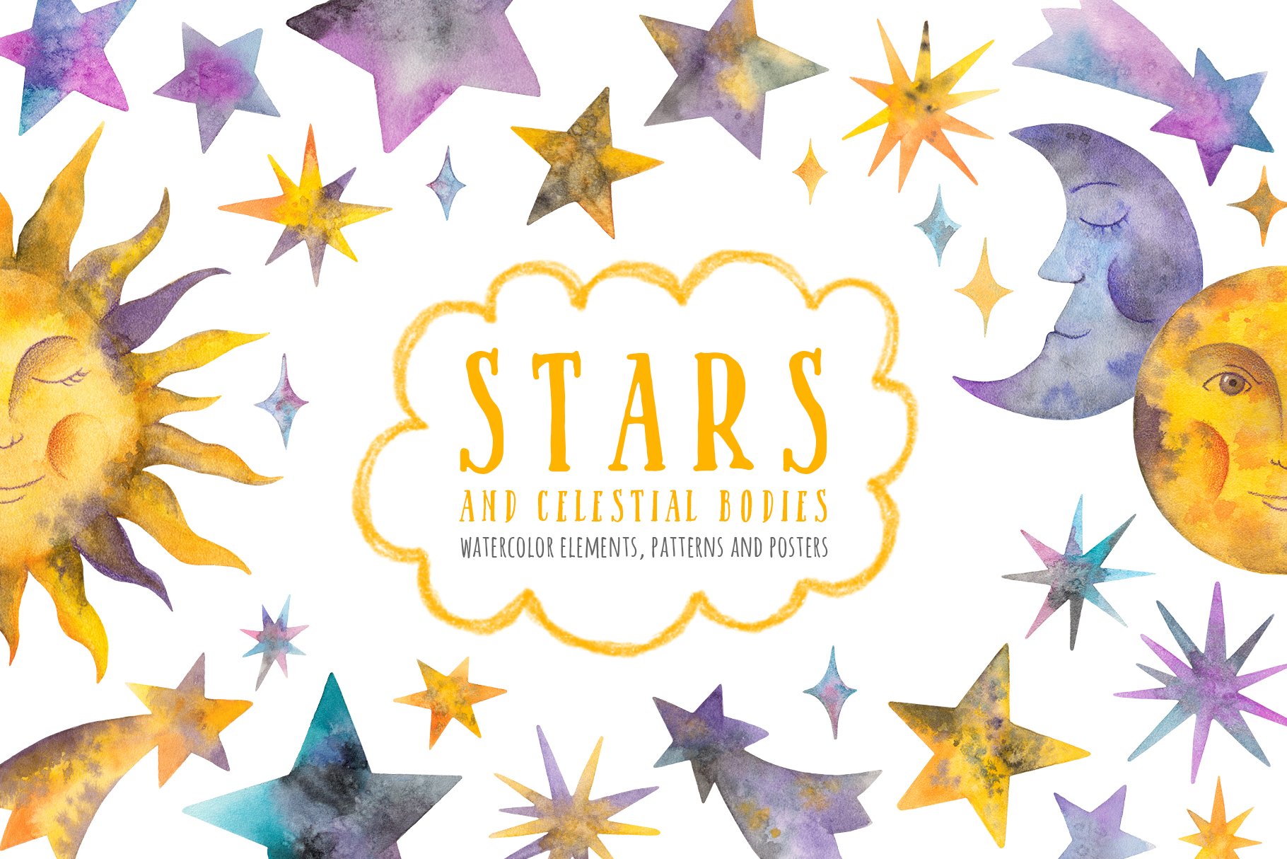 Watercolor Stars & Celestial Bodies preview image.