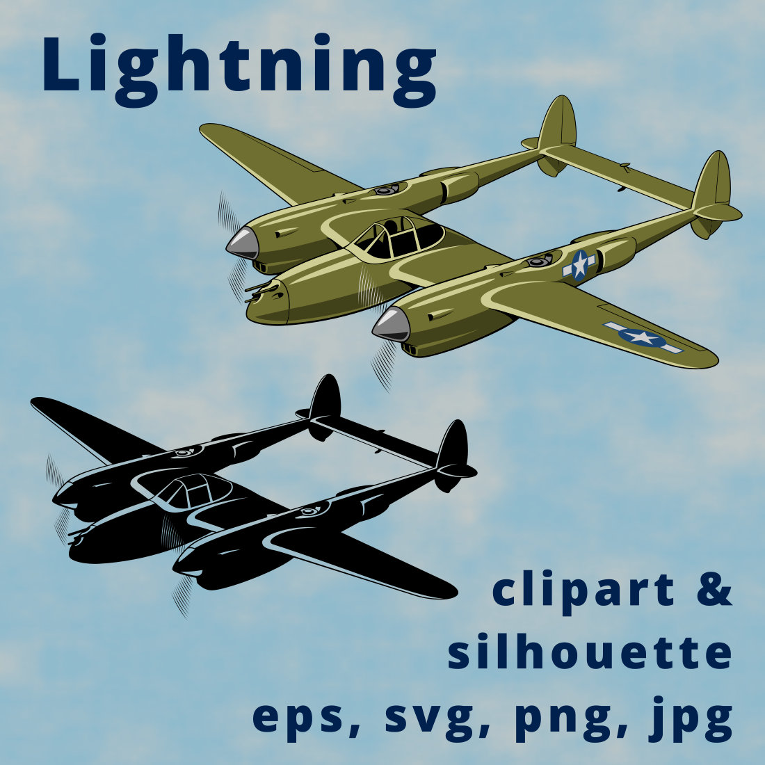 Lightning USA Fighter Plane Clipart cover image.