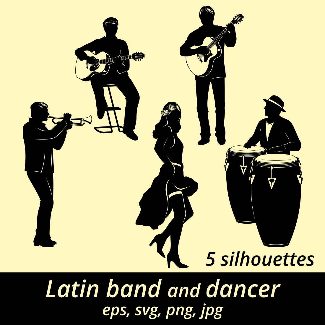 Latin Musicians and Dancer Silhouettes cover image.