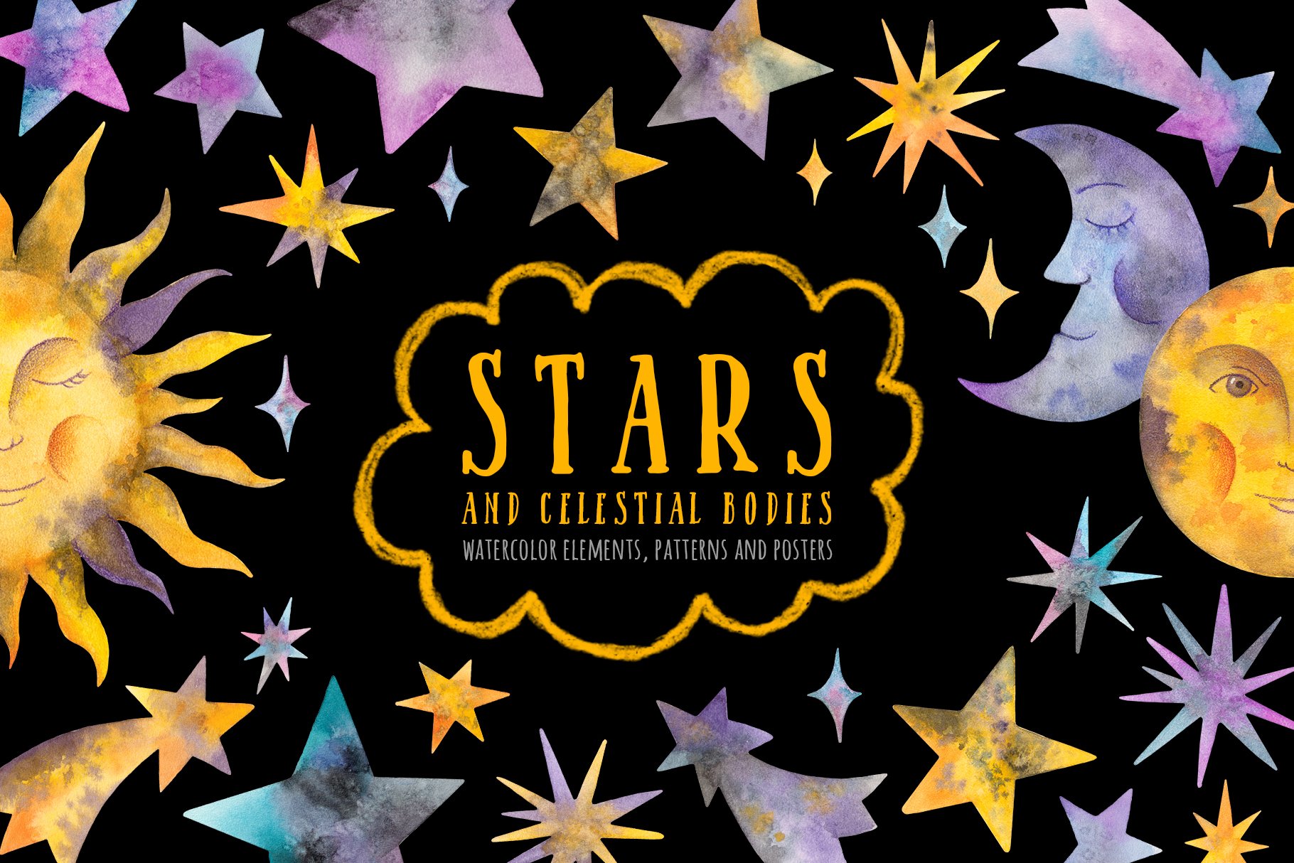 Watercolor Stars & Celestial Bodies cover image.