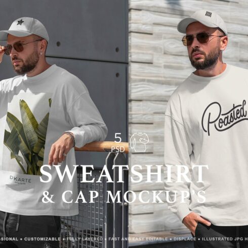 Sweatshirt & Cap MockUps cover image.