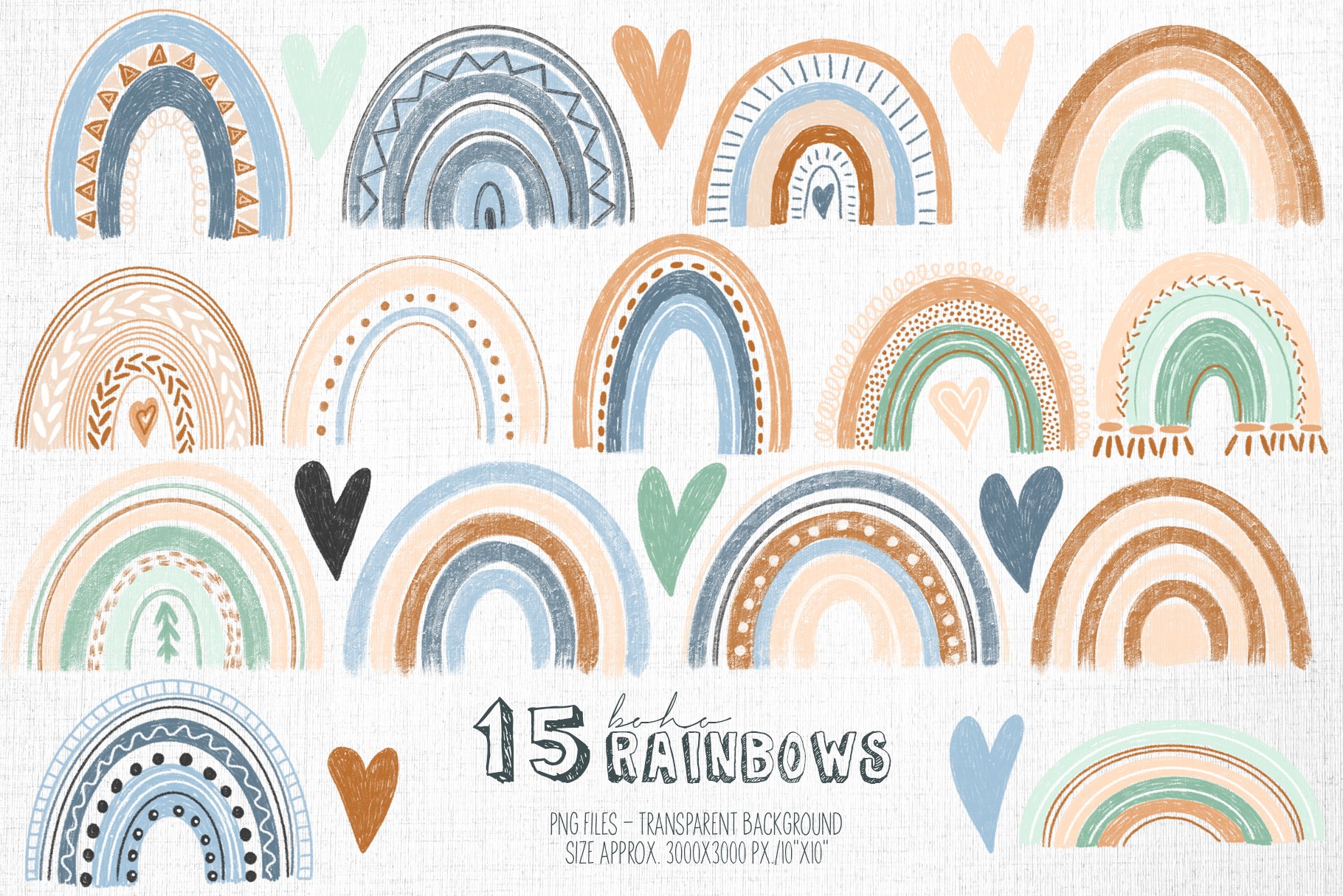 Boho rainbow clipart preview image.