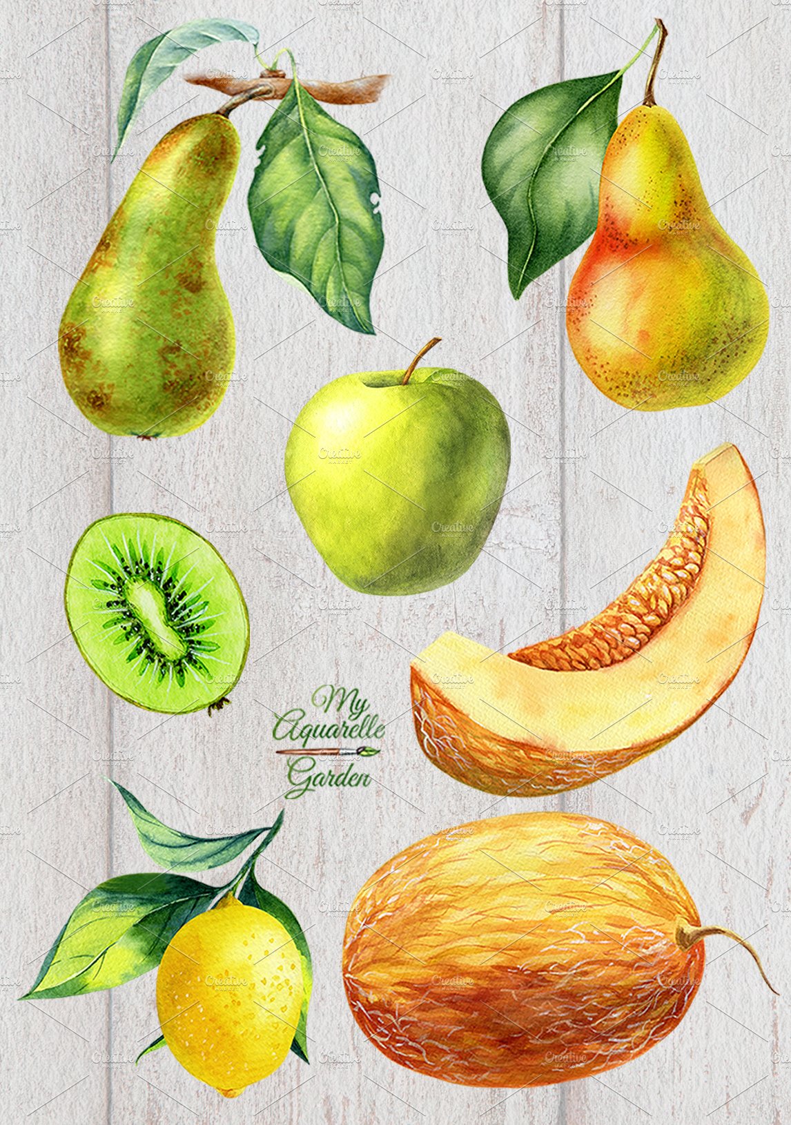 Watercolor fruits set preview image.