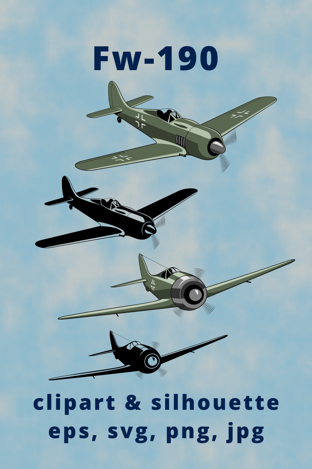 Fw-190 German Fighter Plane Clipart pinterest preview image.