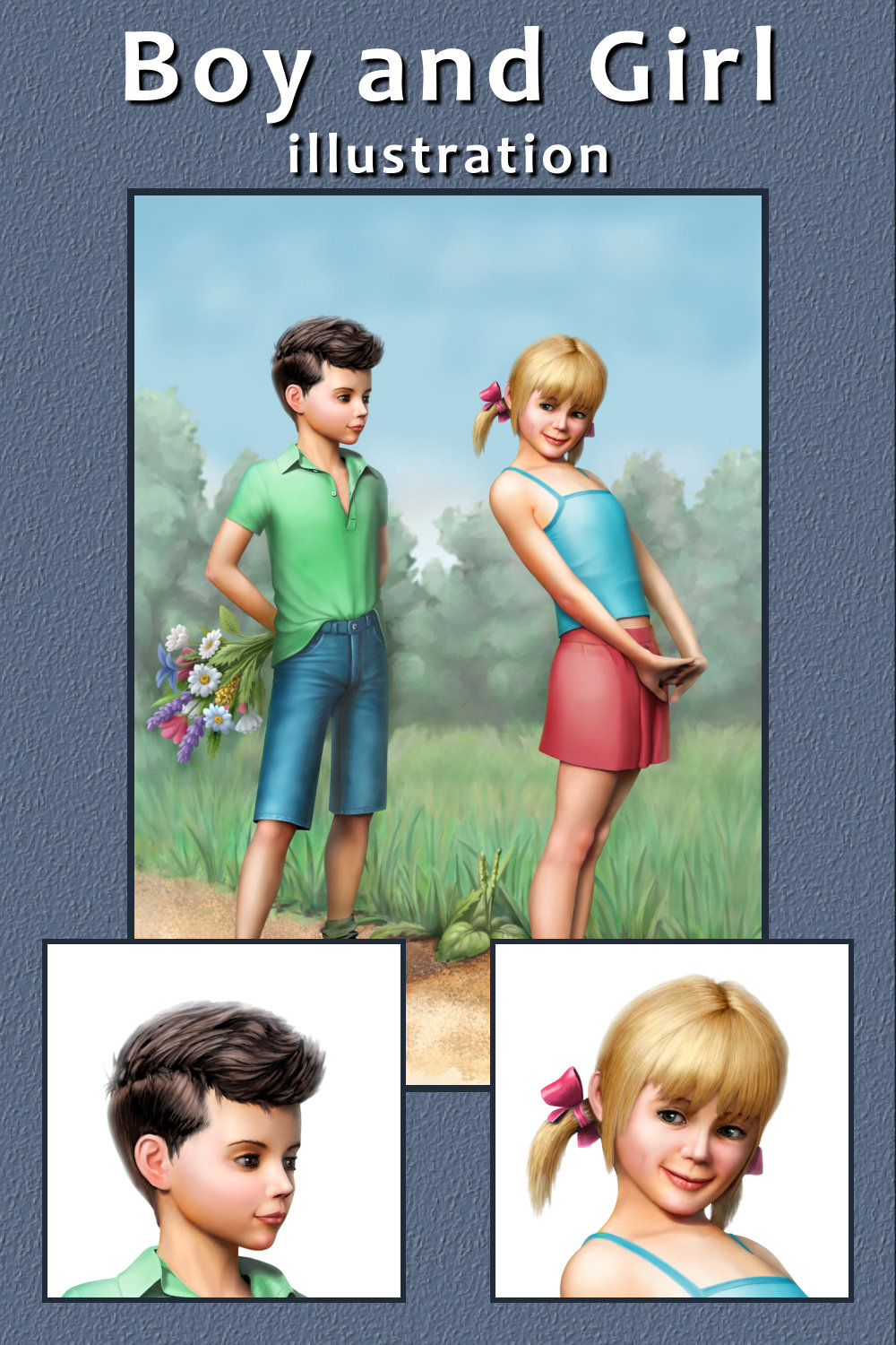 Boy and Girl Illustration pinterest preview image.
