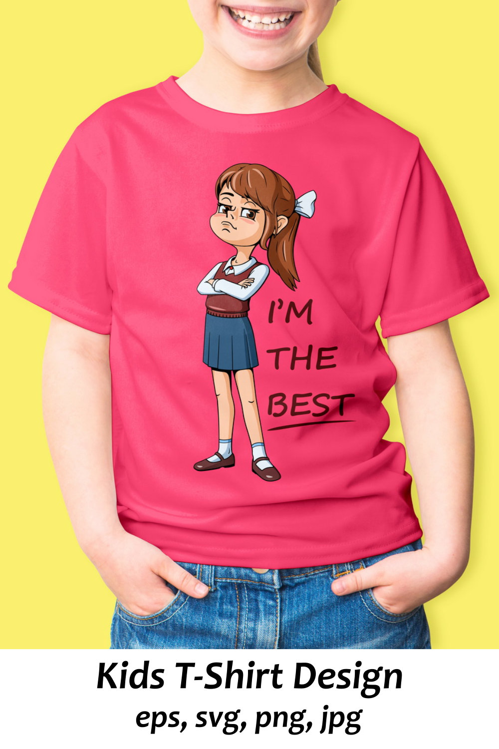 The Best Schoolgirl Sublimation Kids T-Shirt Design pinterest preview image.