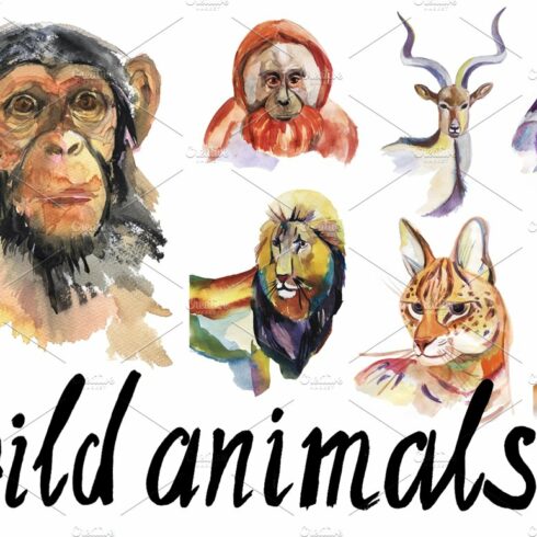Watercolor wild animals set. cover image.