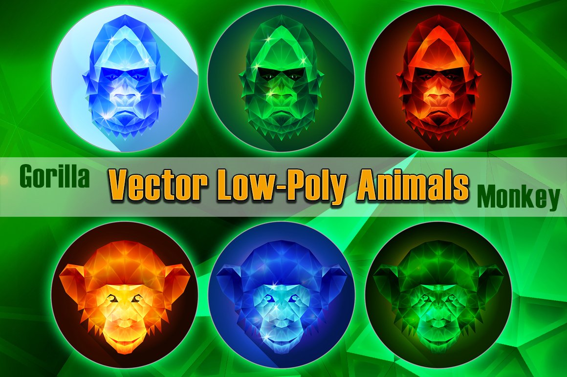 Vector LowPoly Gorilla and Monkey cover image.
