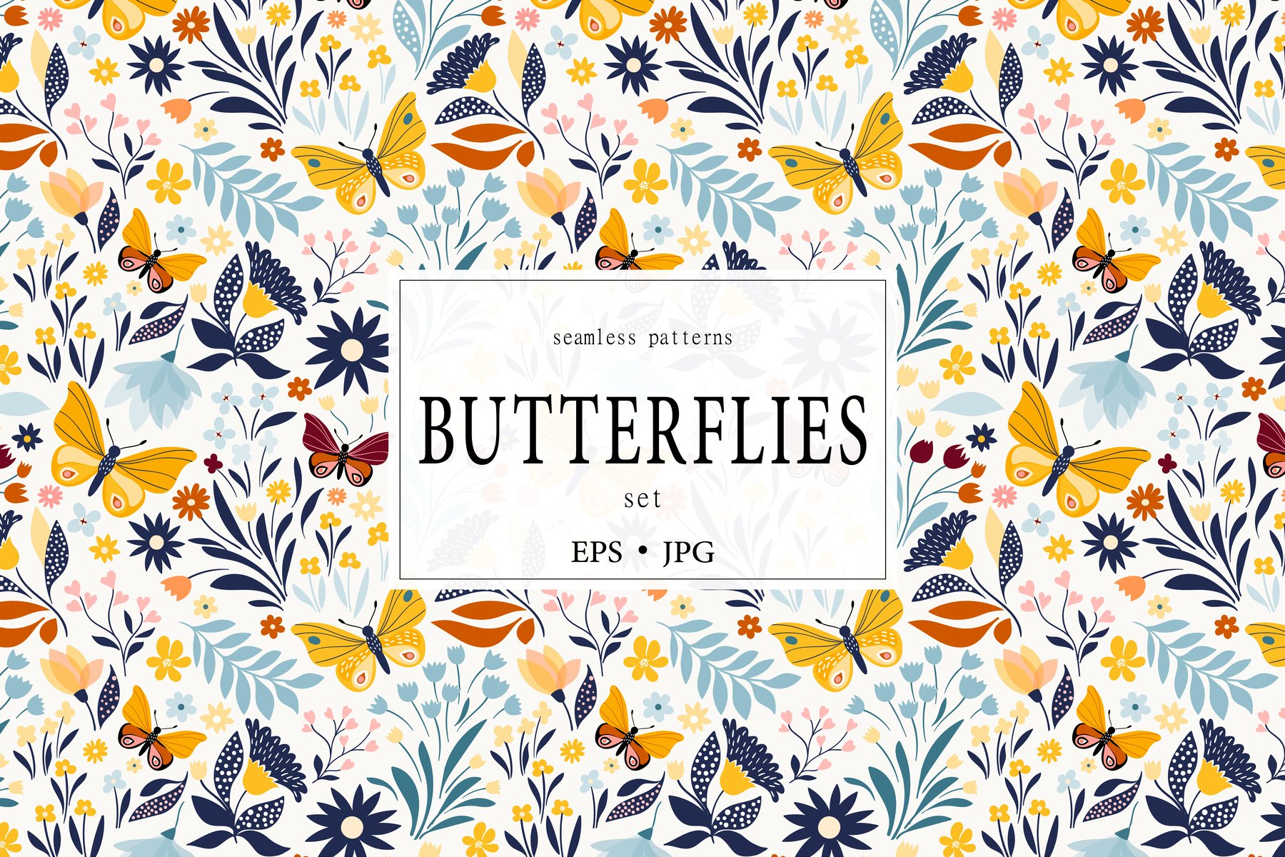 Butterflies seamless patterns set cover image.