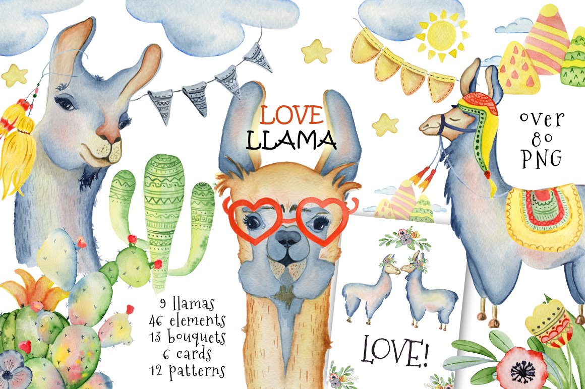 Watercolor llamas cover image.