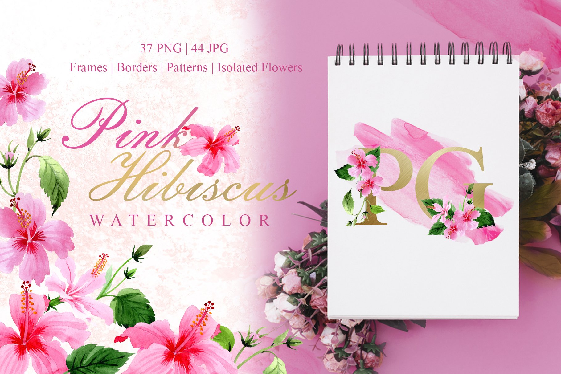 Pink Hibiscus Watercolor png cover image.