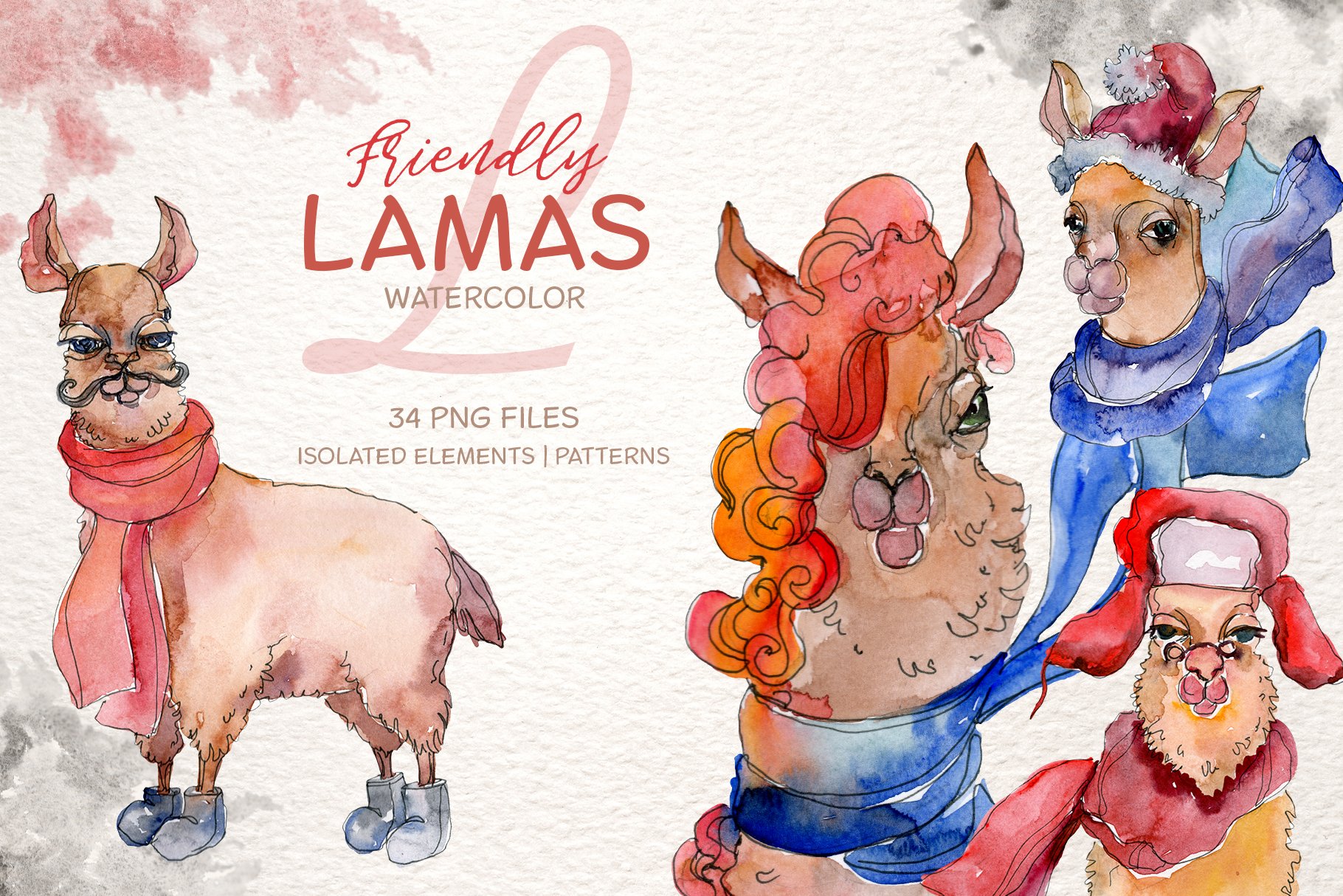 Watercolor llama clipart cover image.