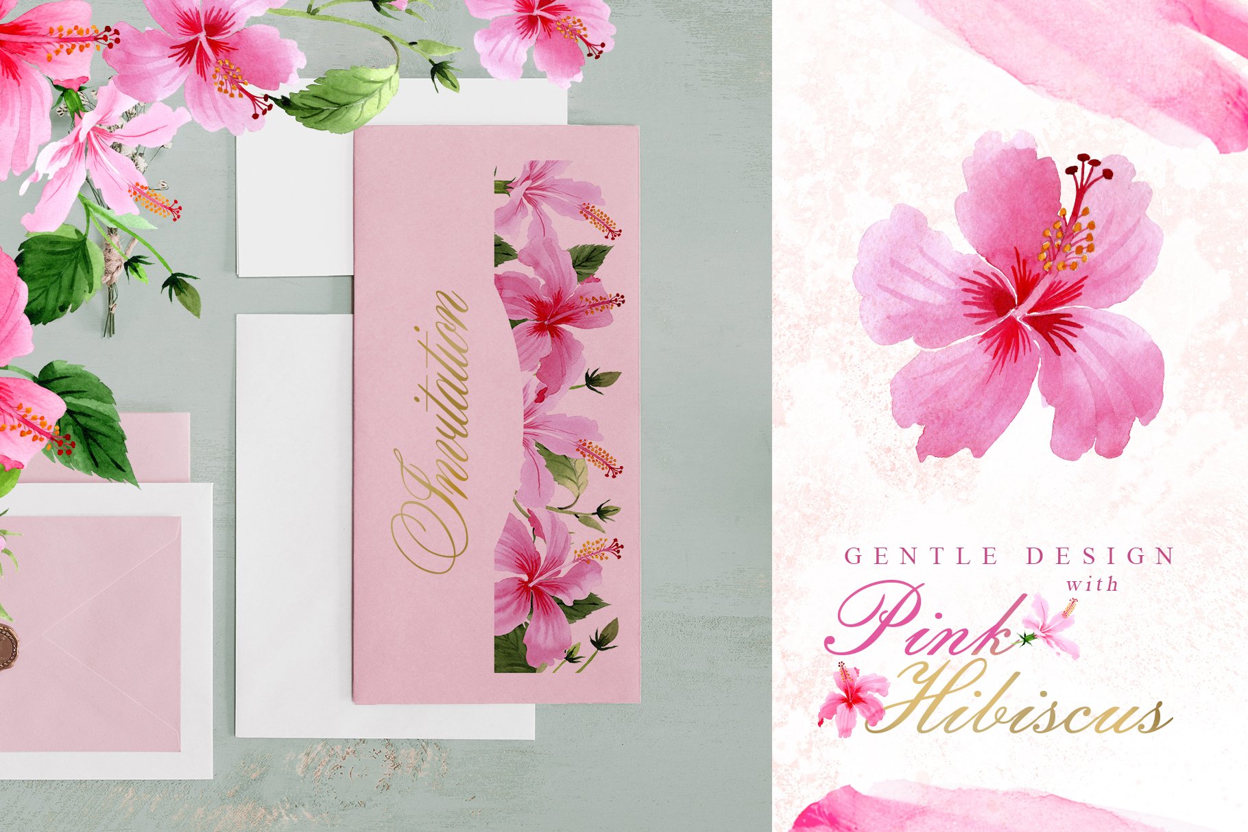 Pink Hibiscus Watercolor png preview image.