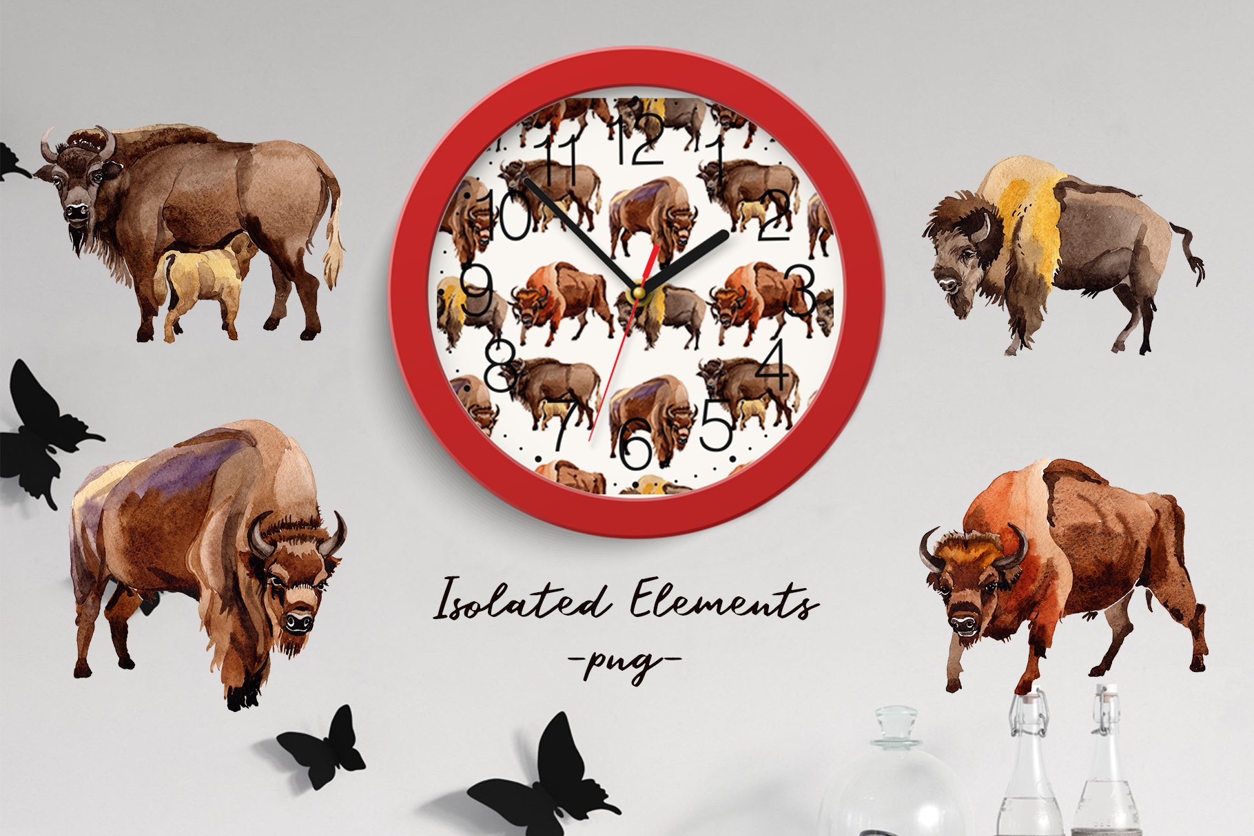 Exotic bison wild animal PNG set preview image.