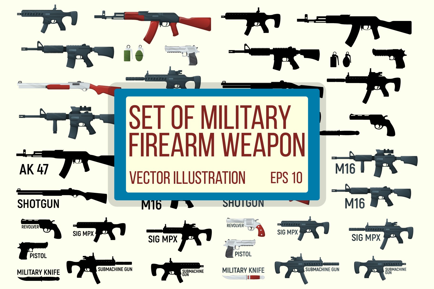 Set of military firearm weapon icon. cover image.