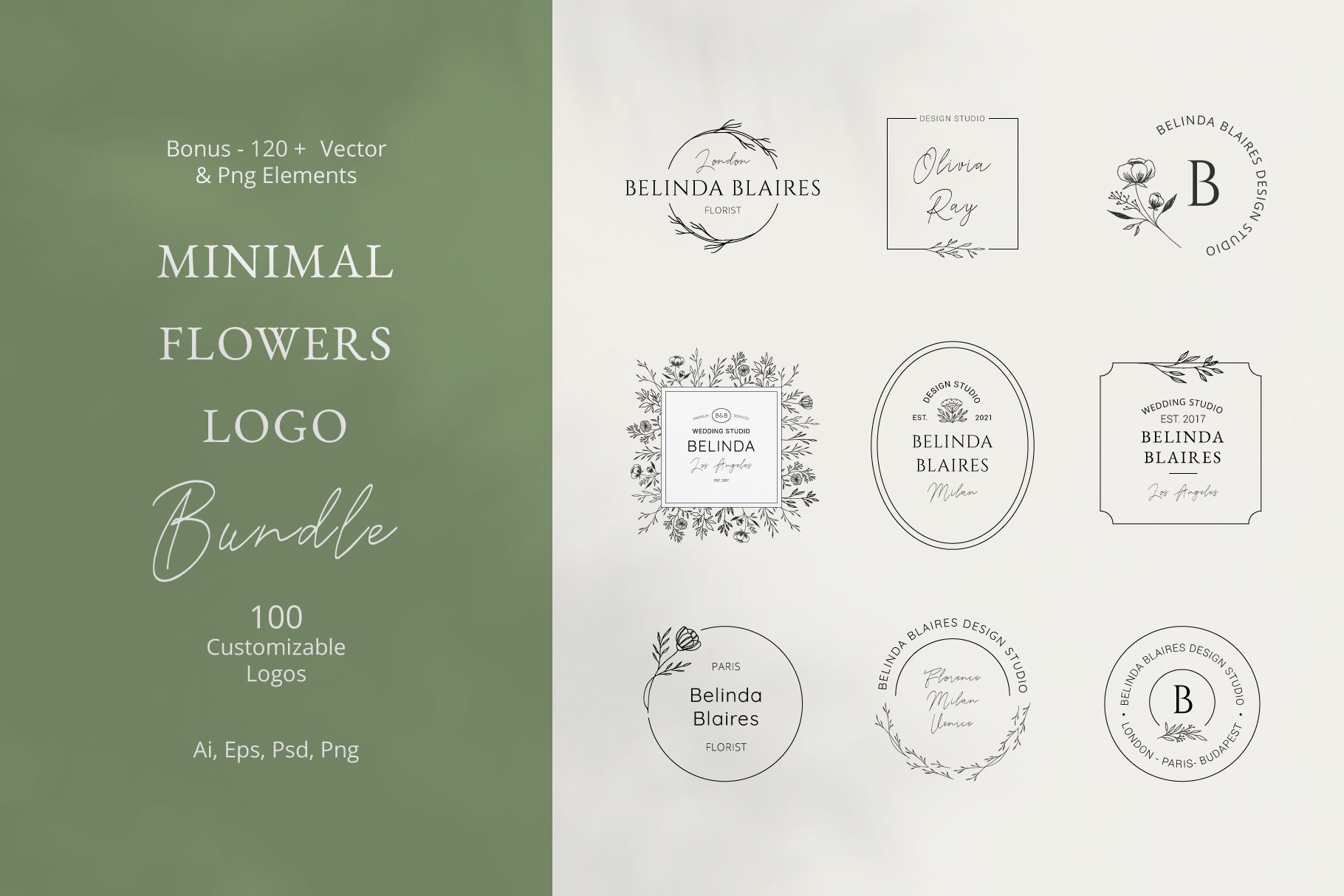Minimal Flowers Logo Bundle cover image.