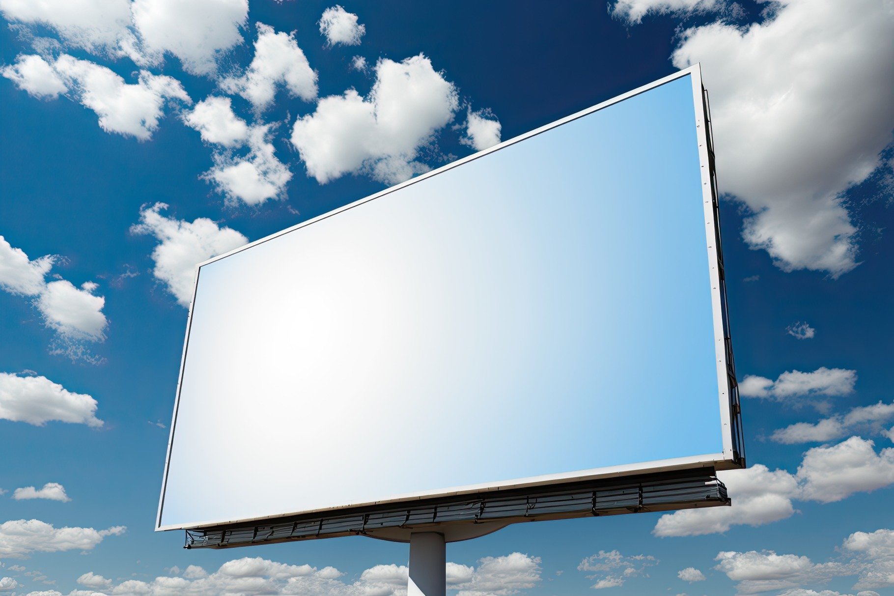 Blank huge billboard on an amazing sky. Generative AI cover image.