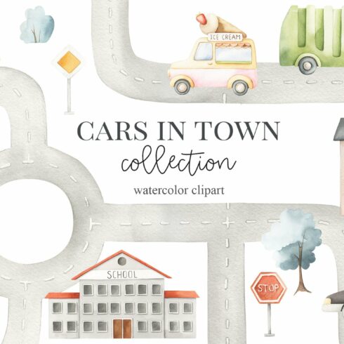 Cars in Town - Watercolor Set cover image.