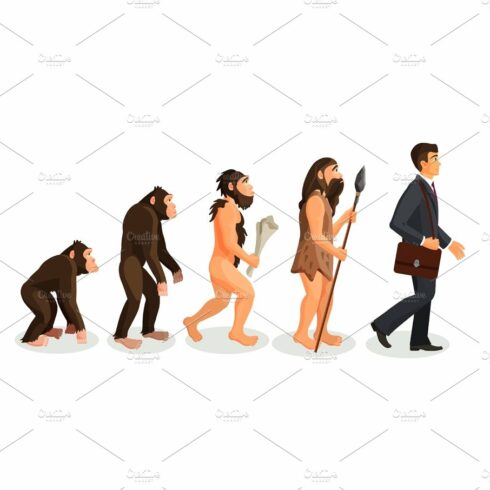 From ape to man standing process isolated. Human evolution cover image.