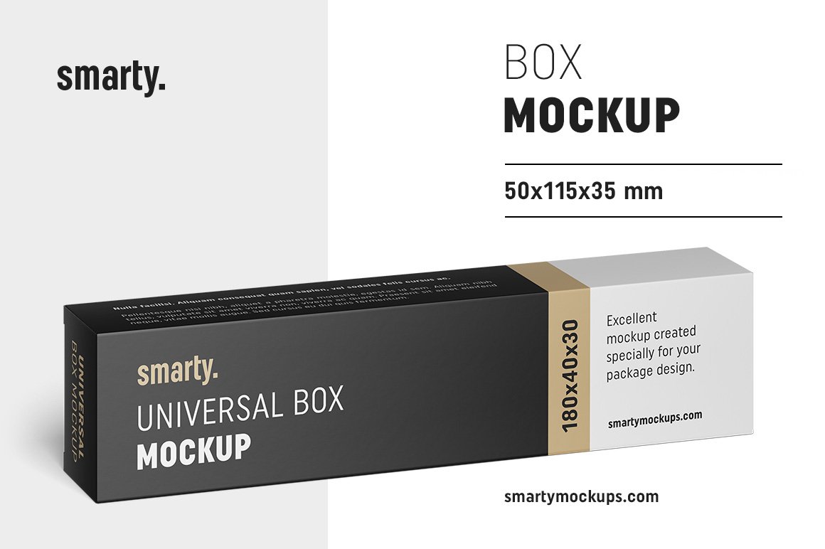 Box mockup / 185x40x30 mm cover image.