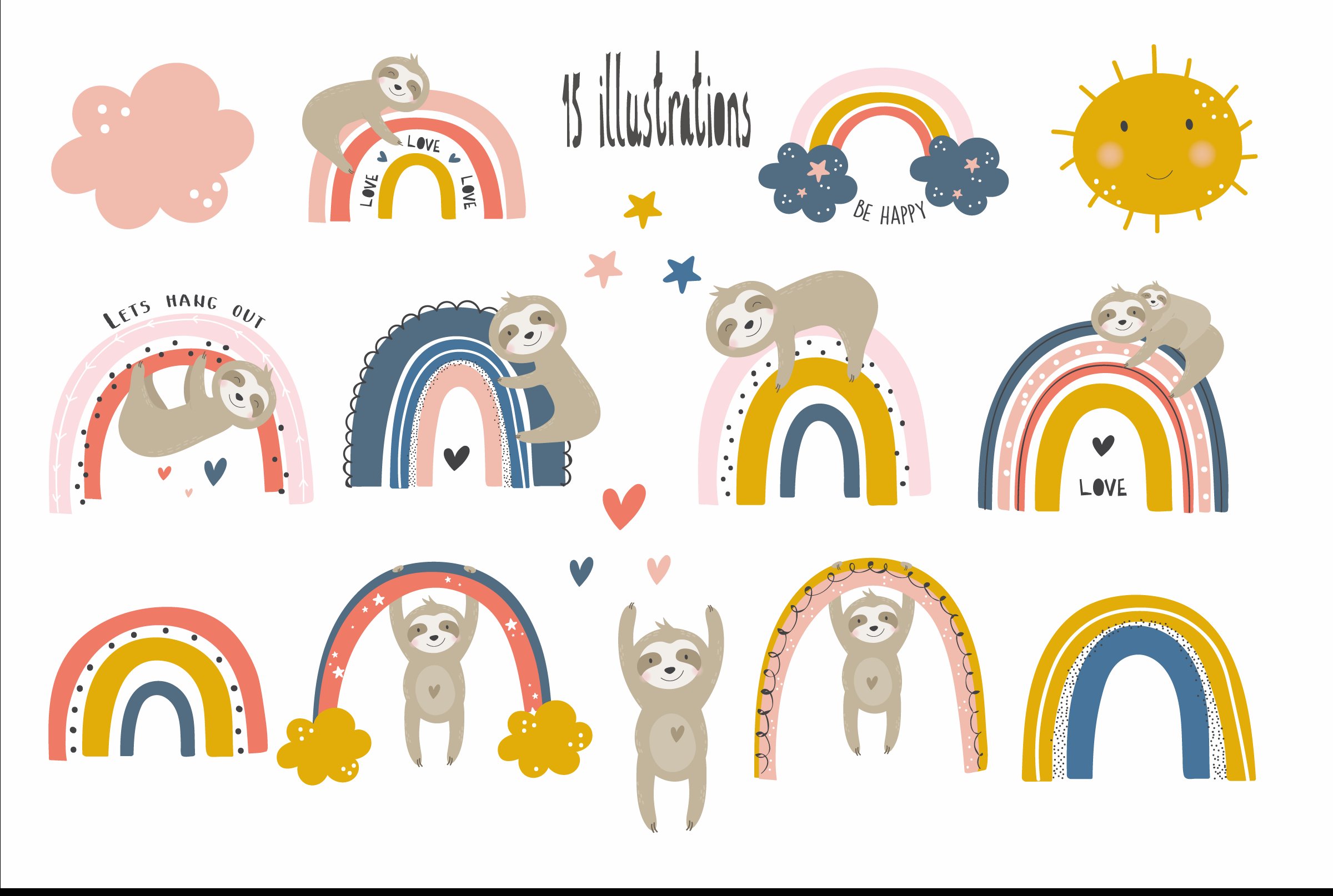 Rainbow sloths preview image.