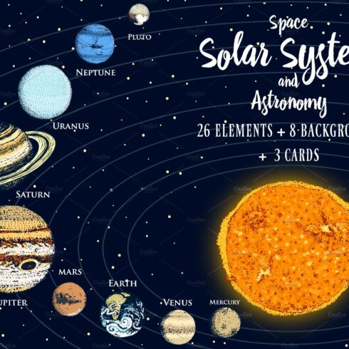 Planets in Solar System. Space. cover image.