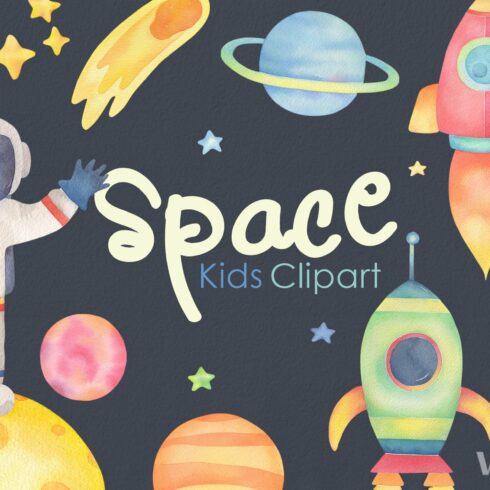 Space Rocket Kids Clipart watercolor cover image.