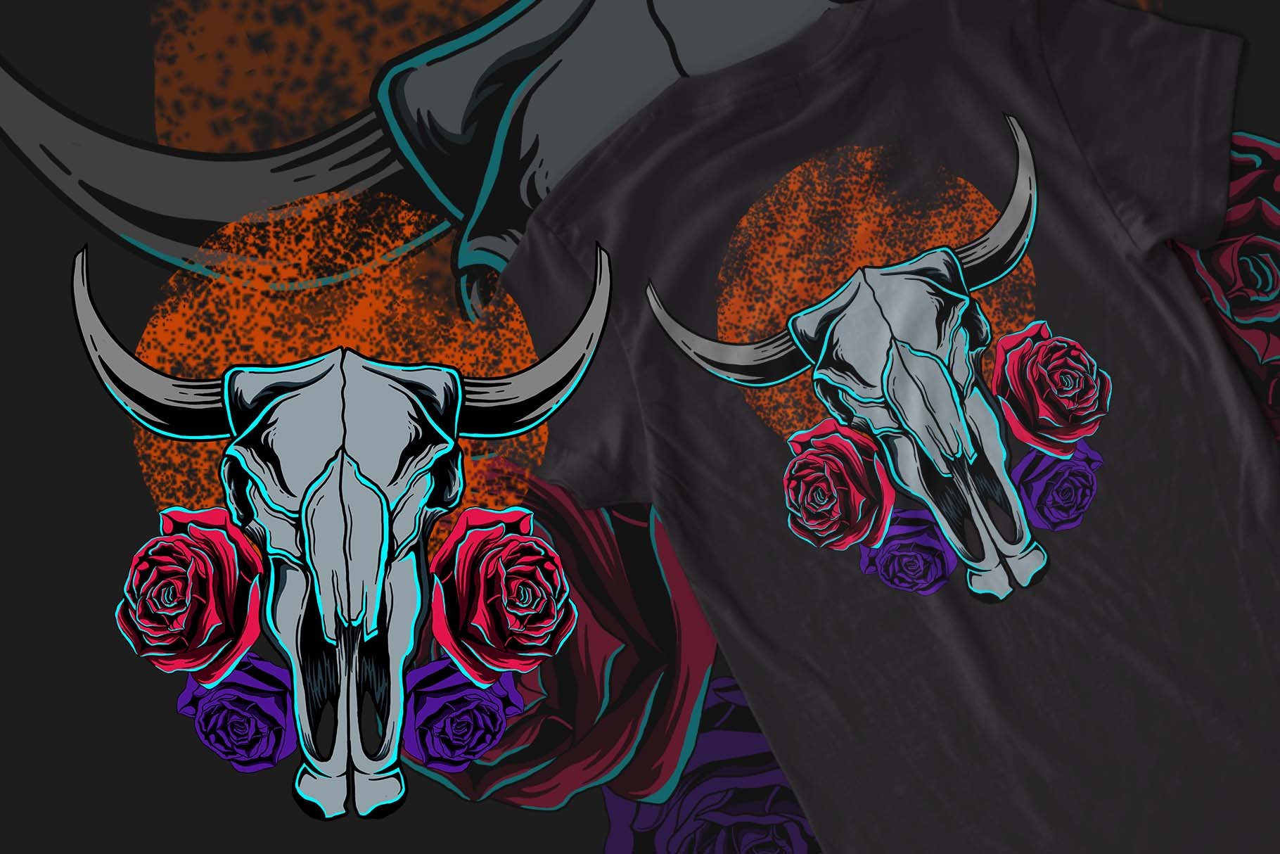 Bull and Skull T-shirt Design cover image.