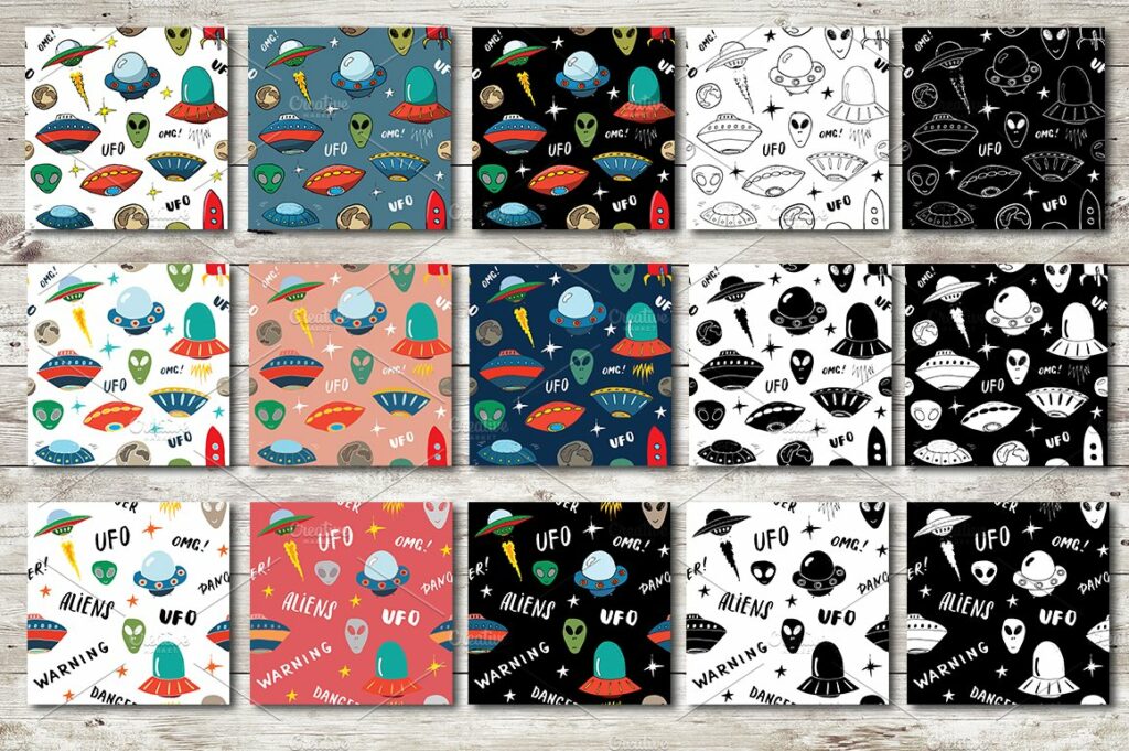 Aliens and UFO Set and patterns – MasterBundles