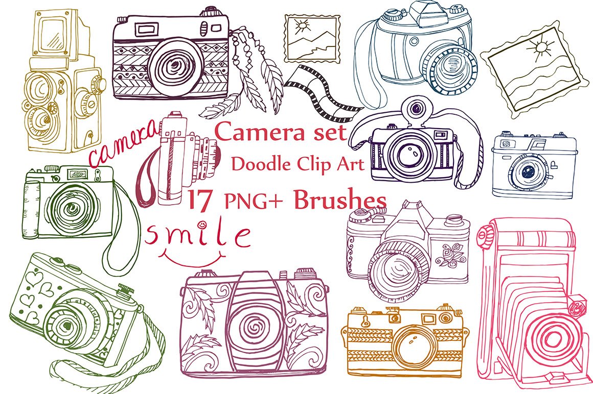 Doodle camera clipart  PS Brushes cover image.