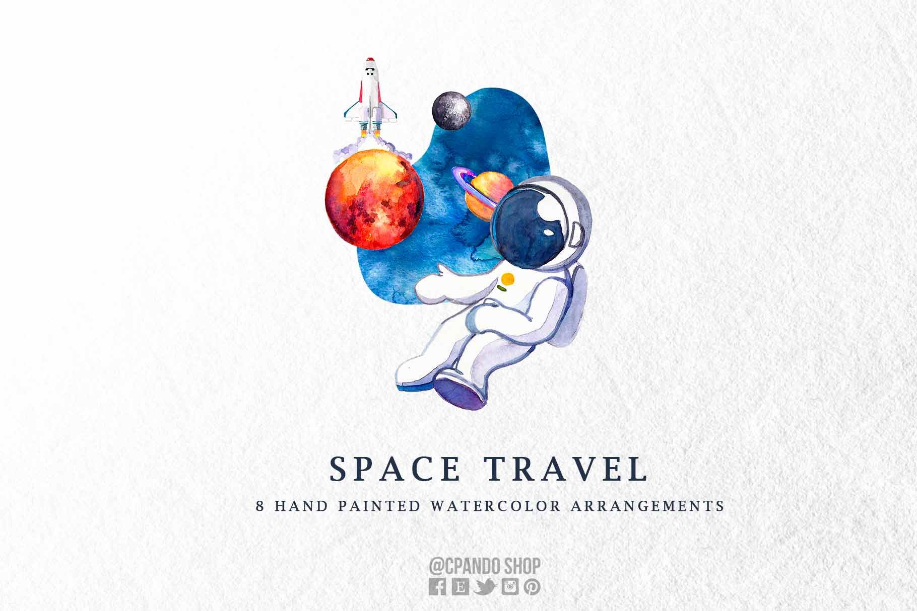 Space travel hand painted clipart cover image.