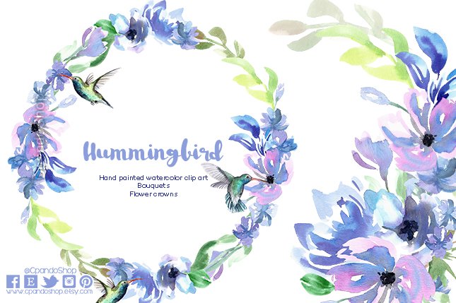 Hummingbird watercolor clip art preview image.