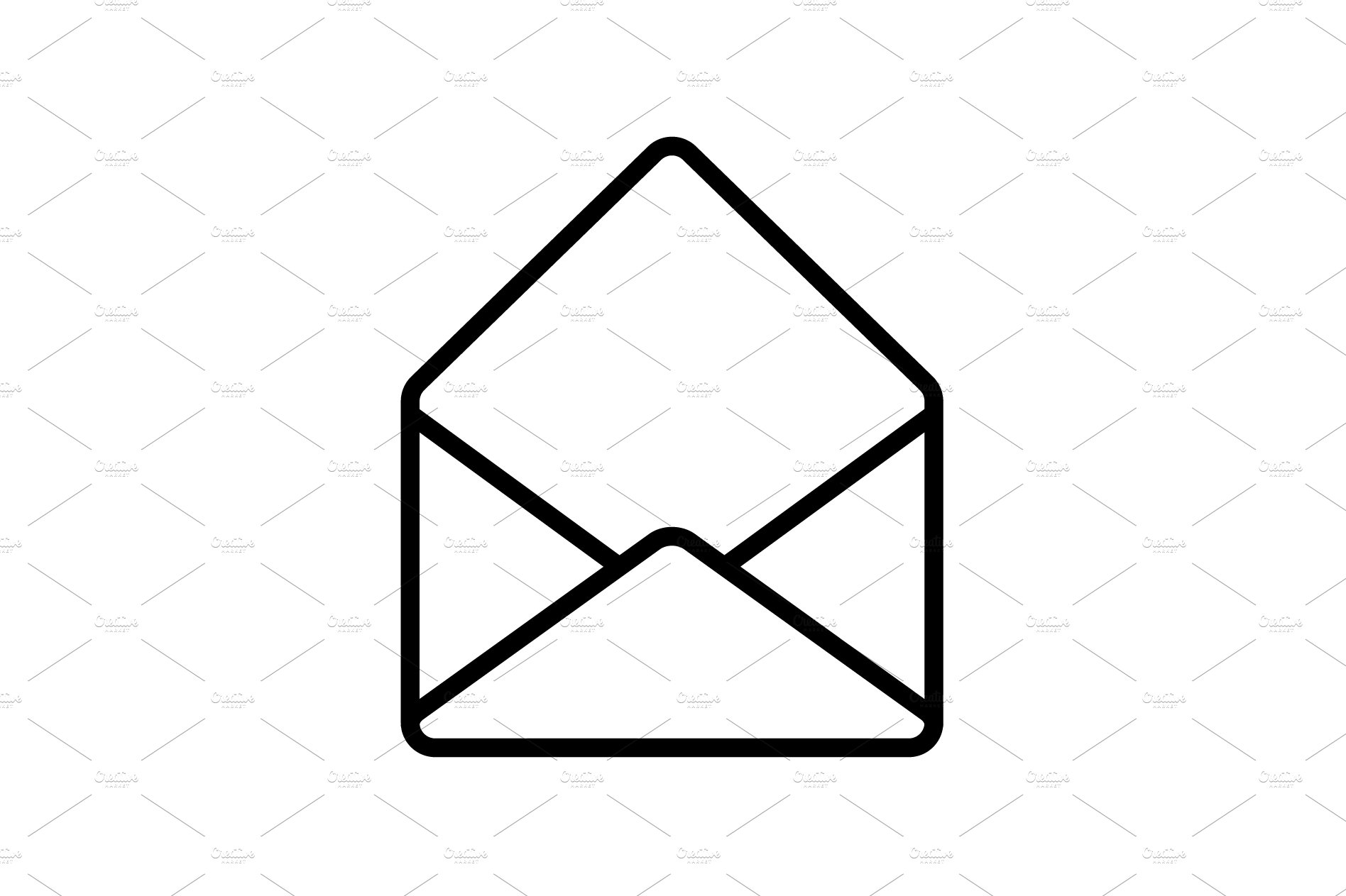 Web line icon. Open envelope black cover image.