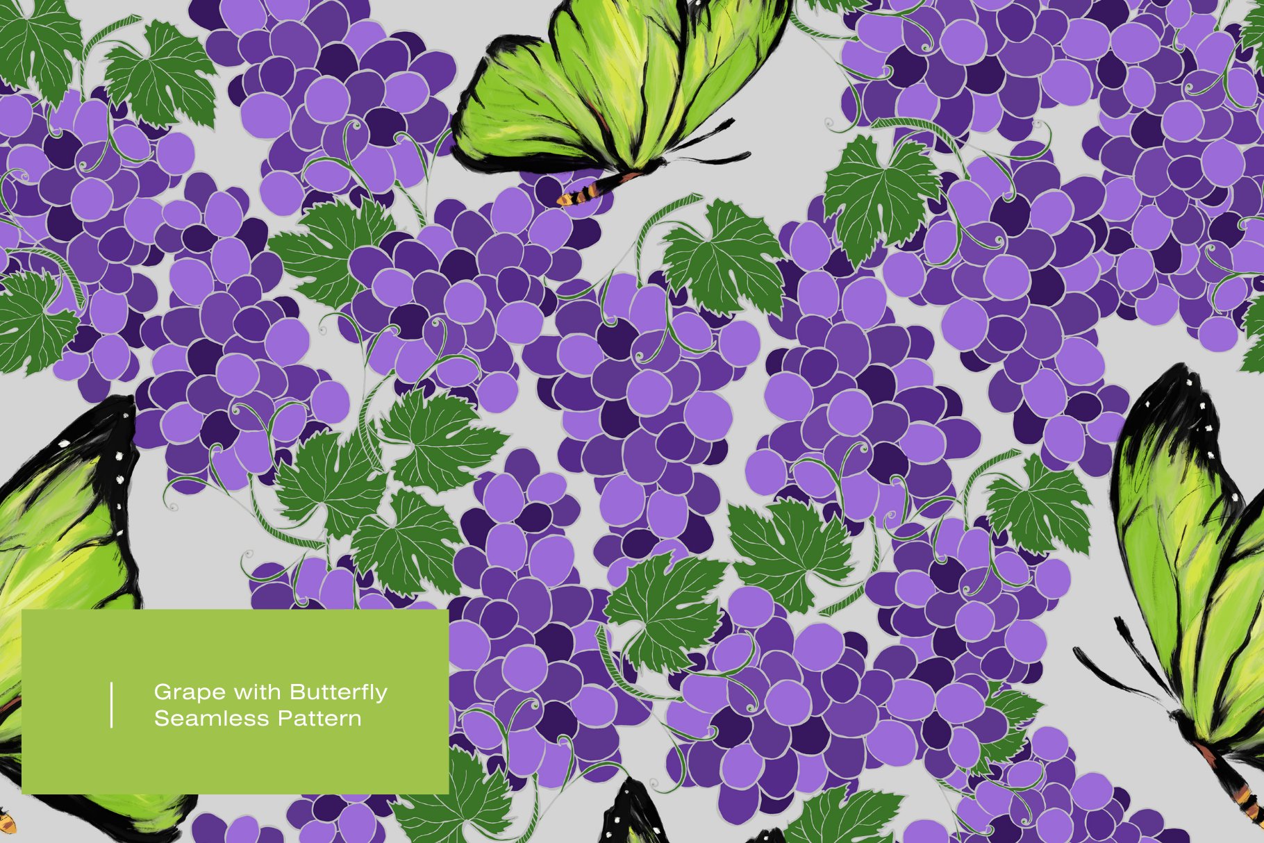 Grape with Butterfly | Seamless cover image.