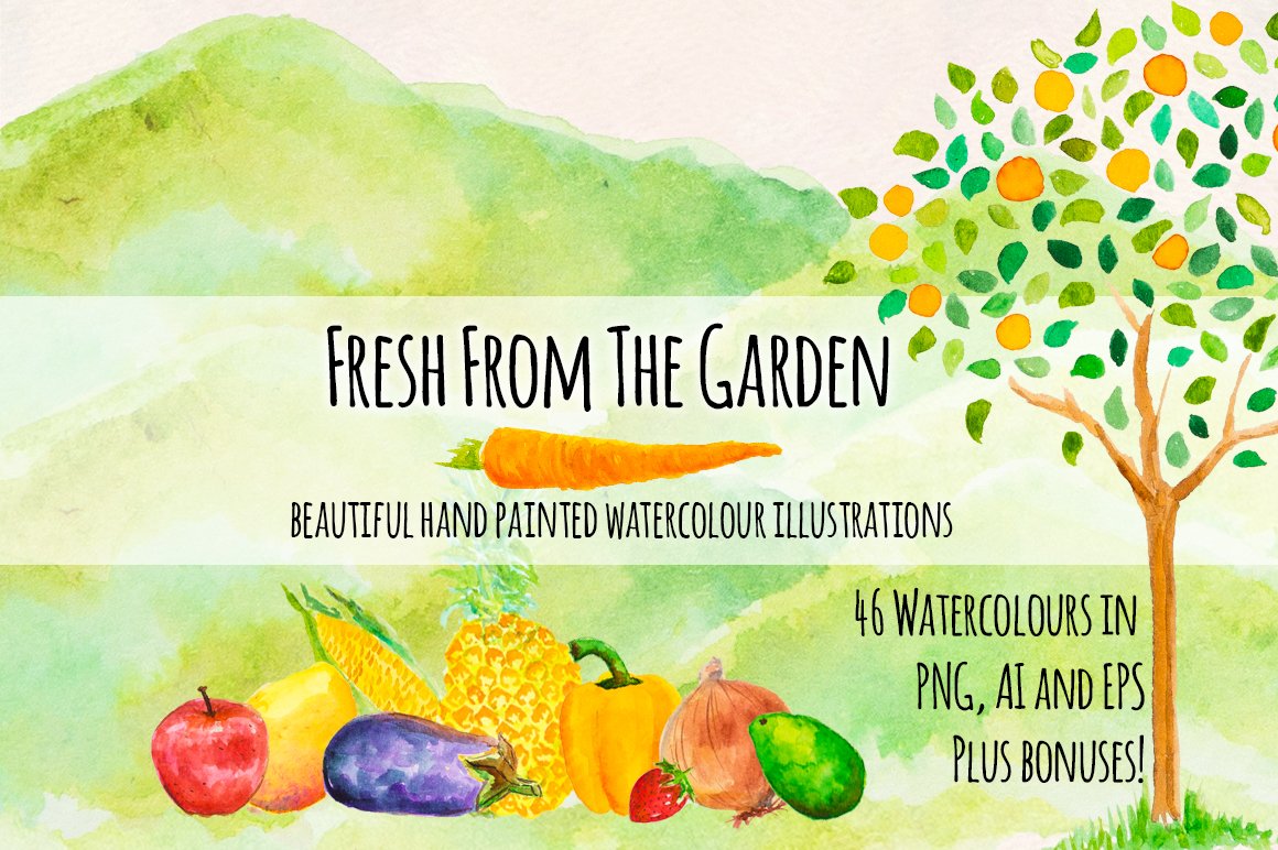 Fruit and Vegetable Watercolor Kit preview image.