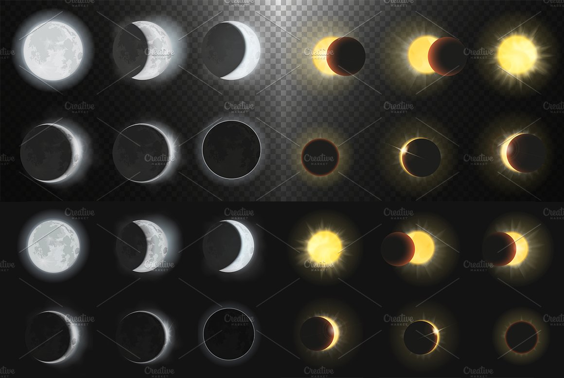 Solar & lunar eclipse phases set cover image.