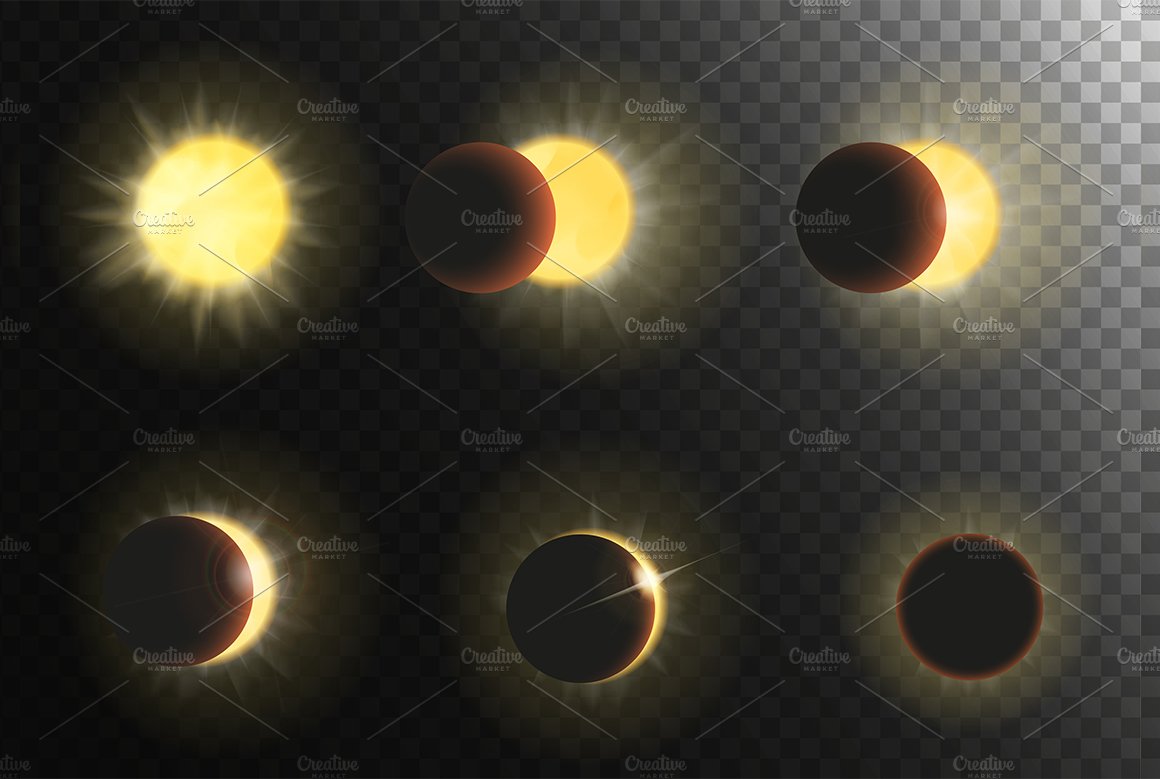 Solar & lunar eclipse phases set preview image.