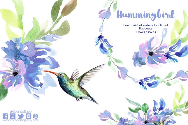 Hummingbird watercolor clip art cover image.