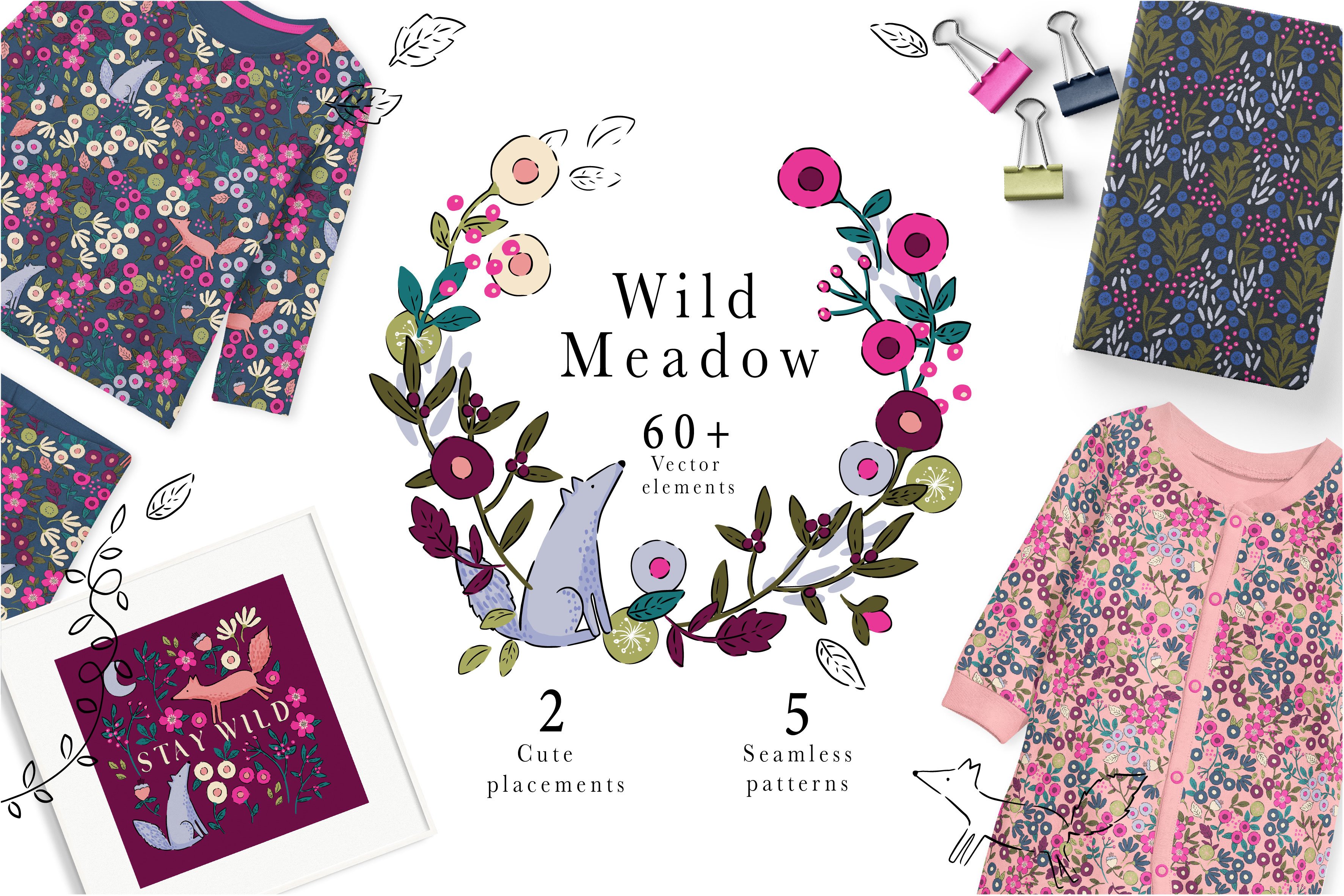 Floral ditsy Wild Meadow clipart cover image.