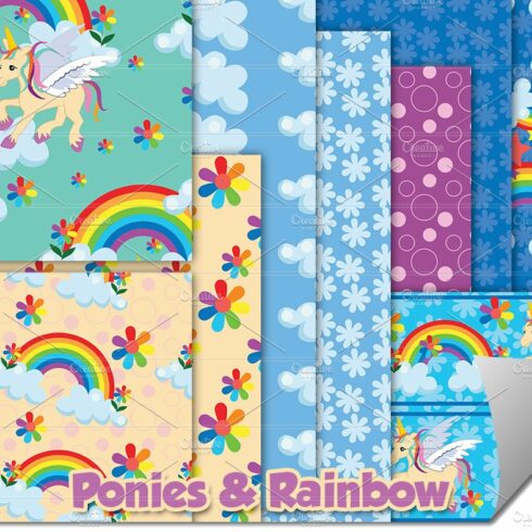 Rainbow ponies background patterns cover image.