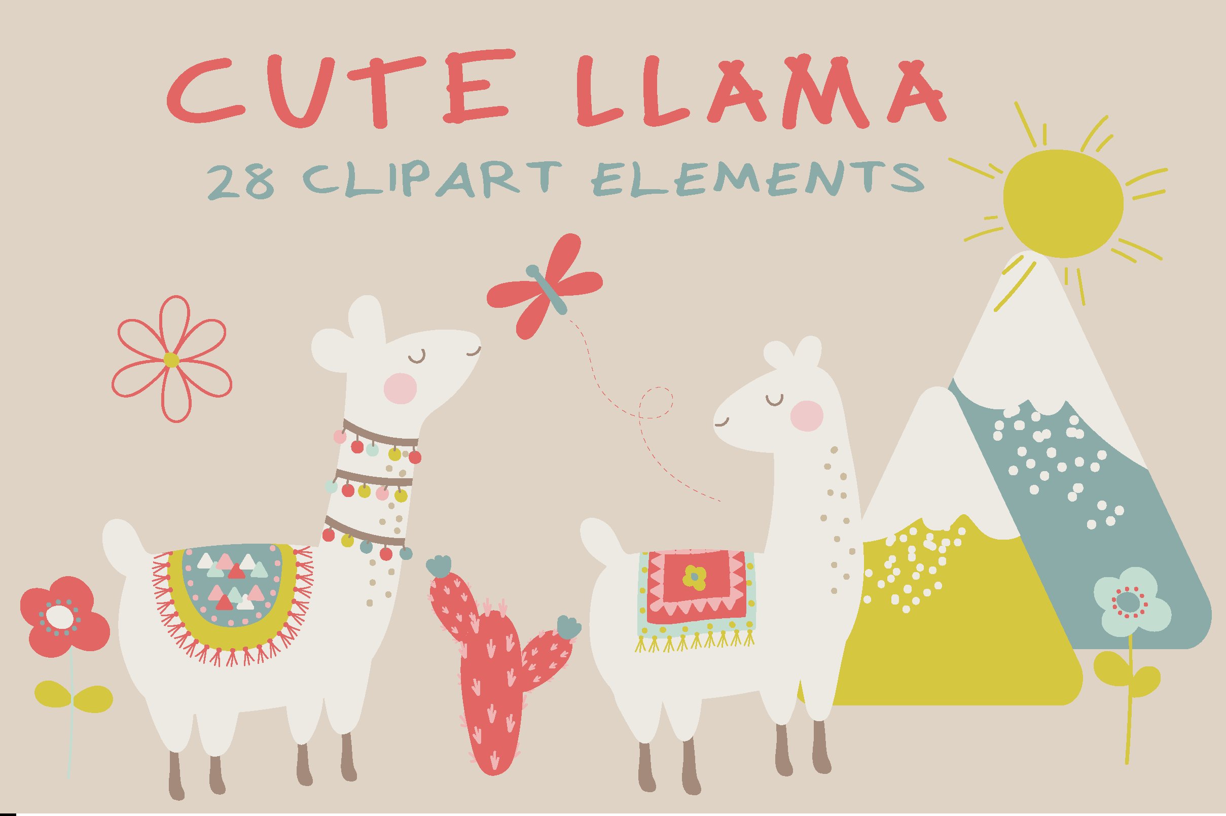 Cute llama clipart cover image.
