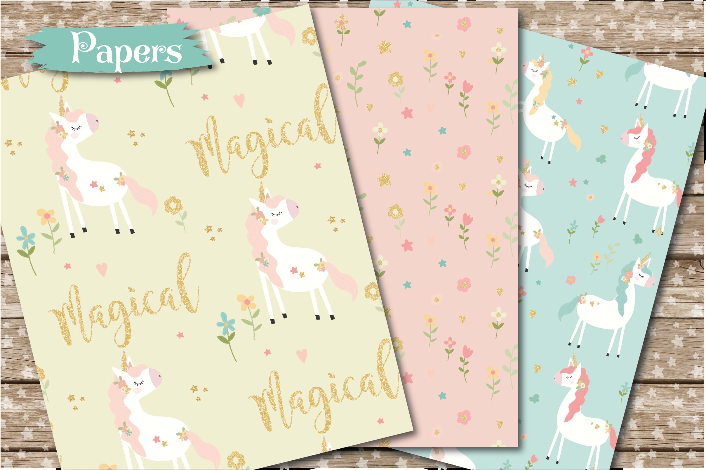 Sparkly unicorn paper preview image.