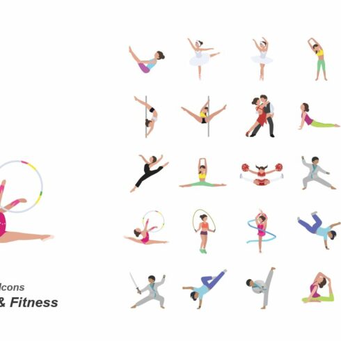 Dance & Fitness color vector icons cover image.
