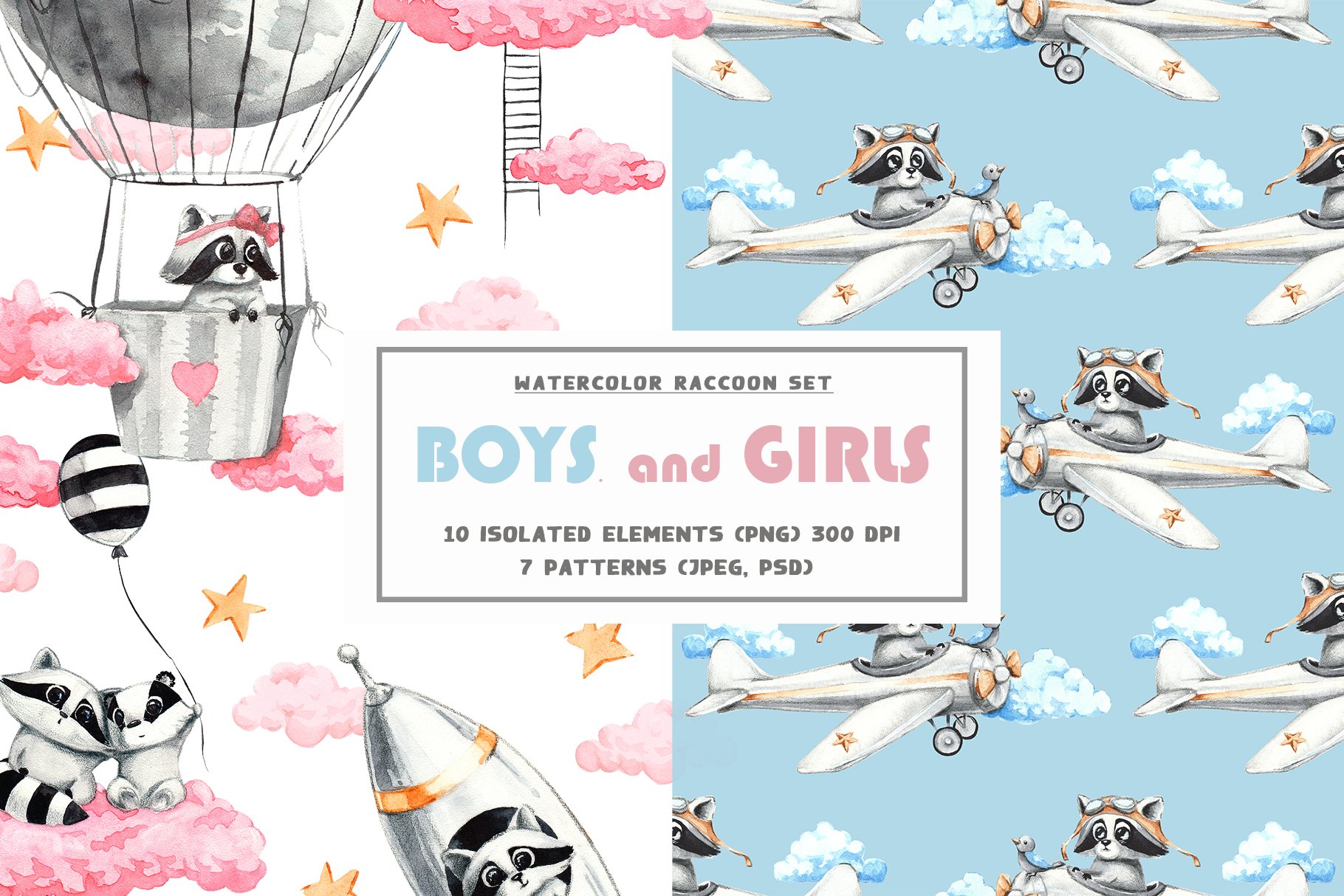 Girls and Boys baby racoon Set cover image.