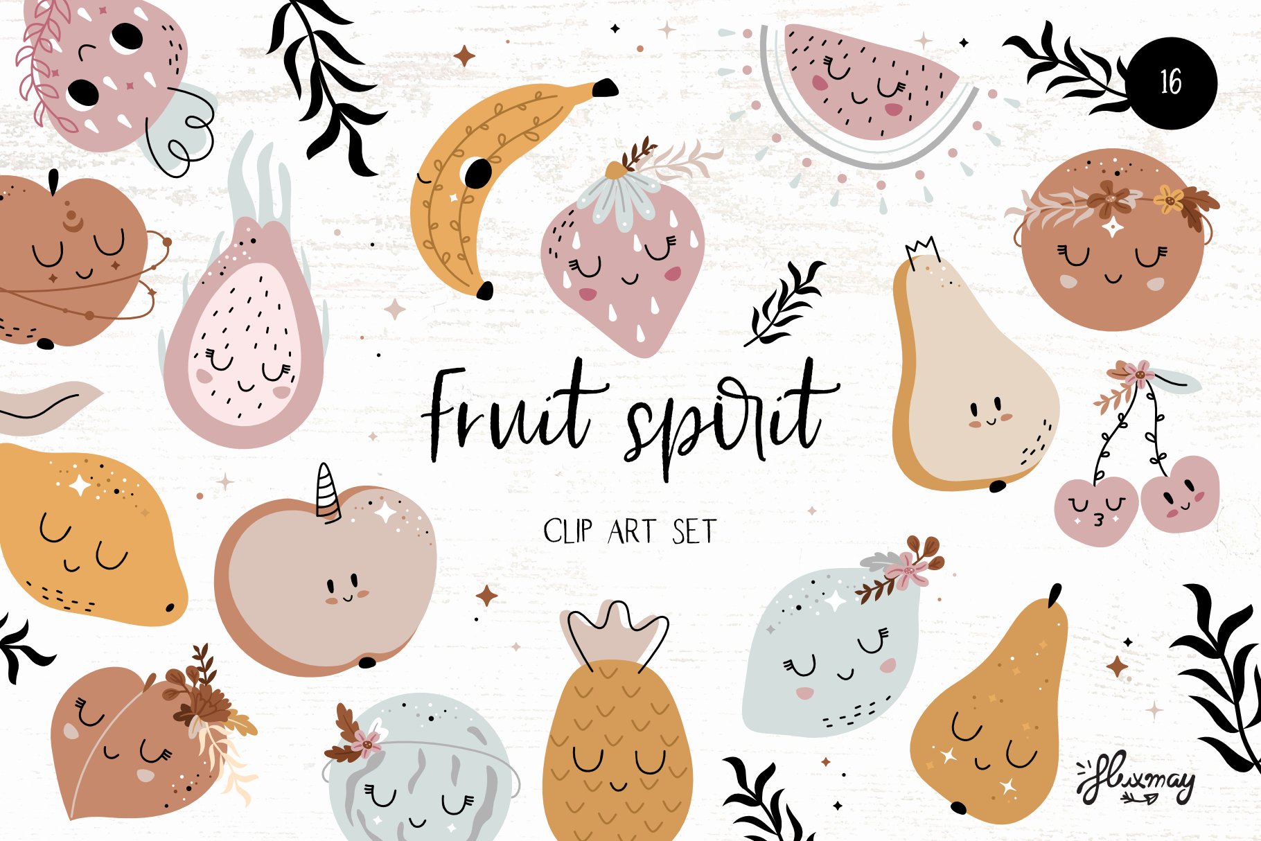 Fruit spirit - clip art set cover image.