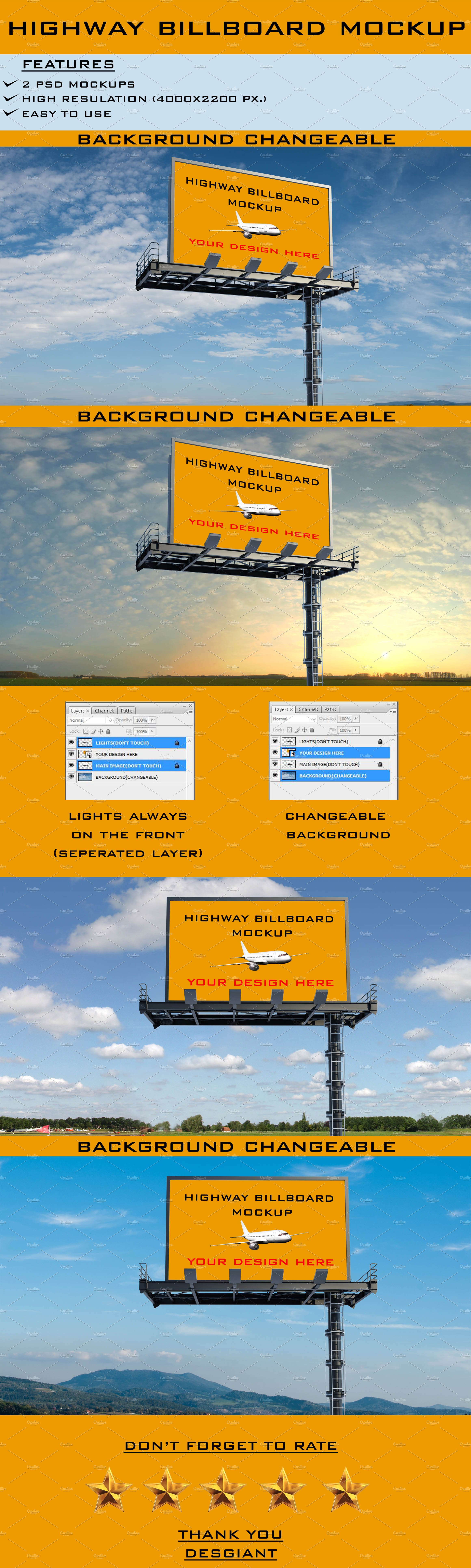 Realistic Highway Billboard Mockup cover image.