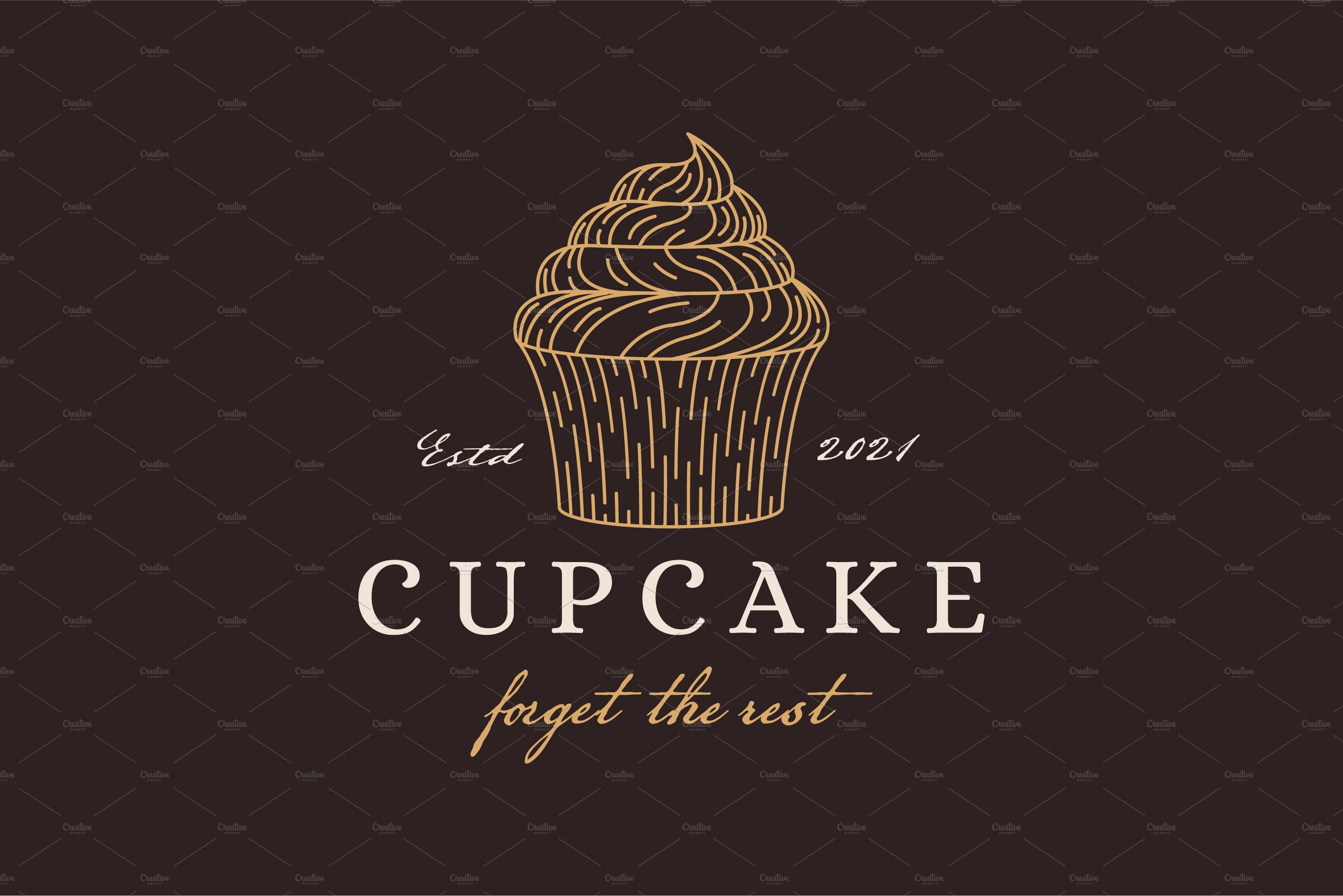 Vintage line art cupcake logo icon cover image.